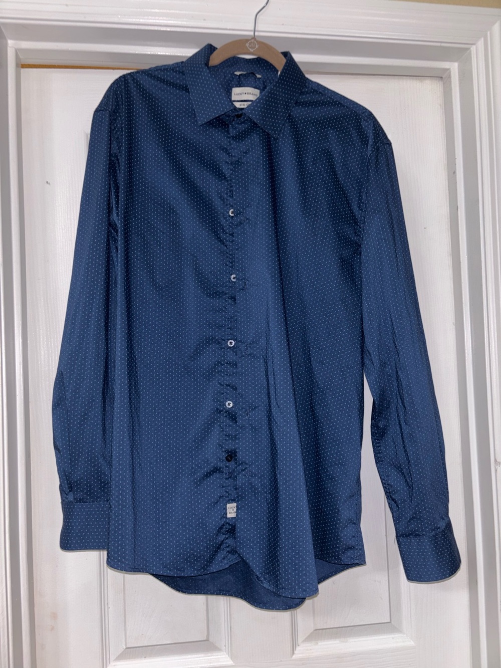 Men's Navy Microdot Button-Up Shirt Lucky Brand Slim Fit XL